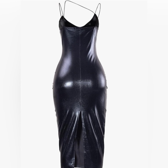 Faux Leather Midi Dress (Black PU) - Picture 5 of 5